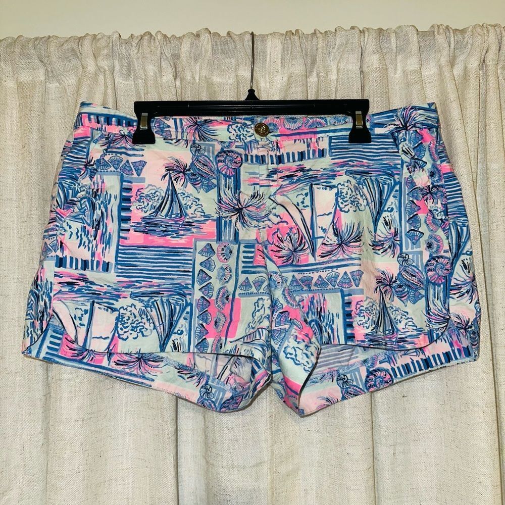 Lilly Pulitzer Adie Ruffle Pocket shorts whisper blue yeah bouy SIZE 12